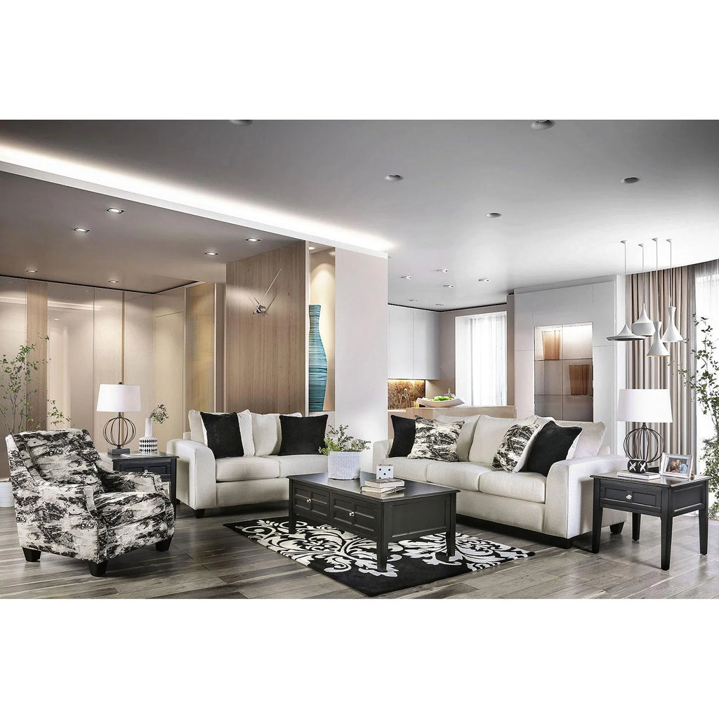 Ivory Fabric Sofa and Loveseat A37643