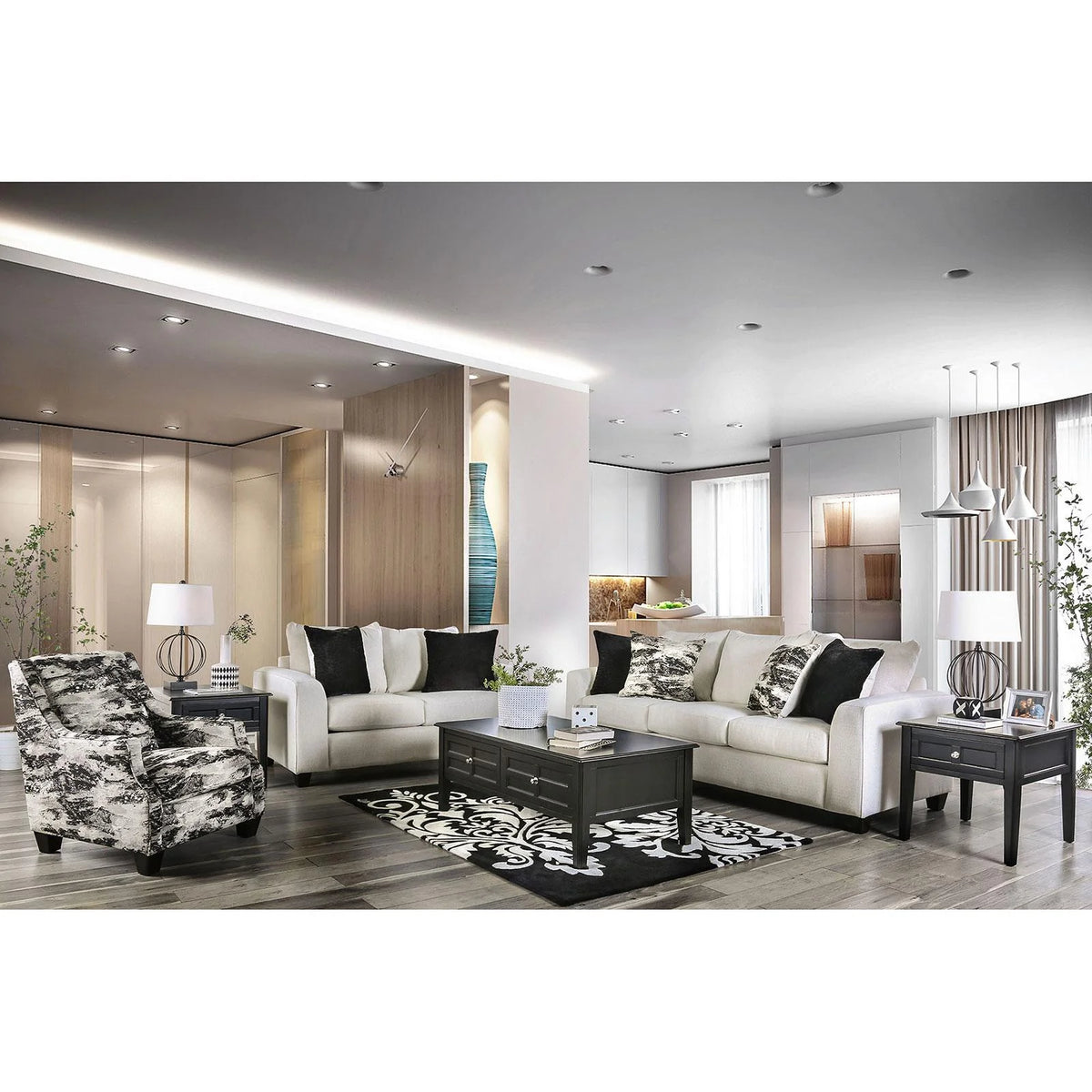 Ivory Fabric Sofa and Loveseat A37643