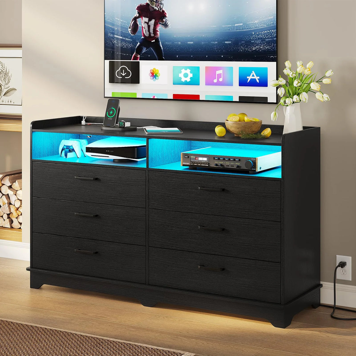 Black 6 Drawer Dresser T7483