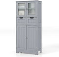 Bathroom Floor Cabinet with Glass Doors W933018