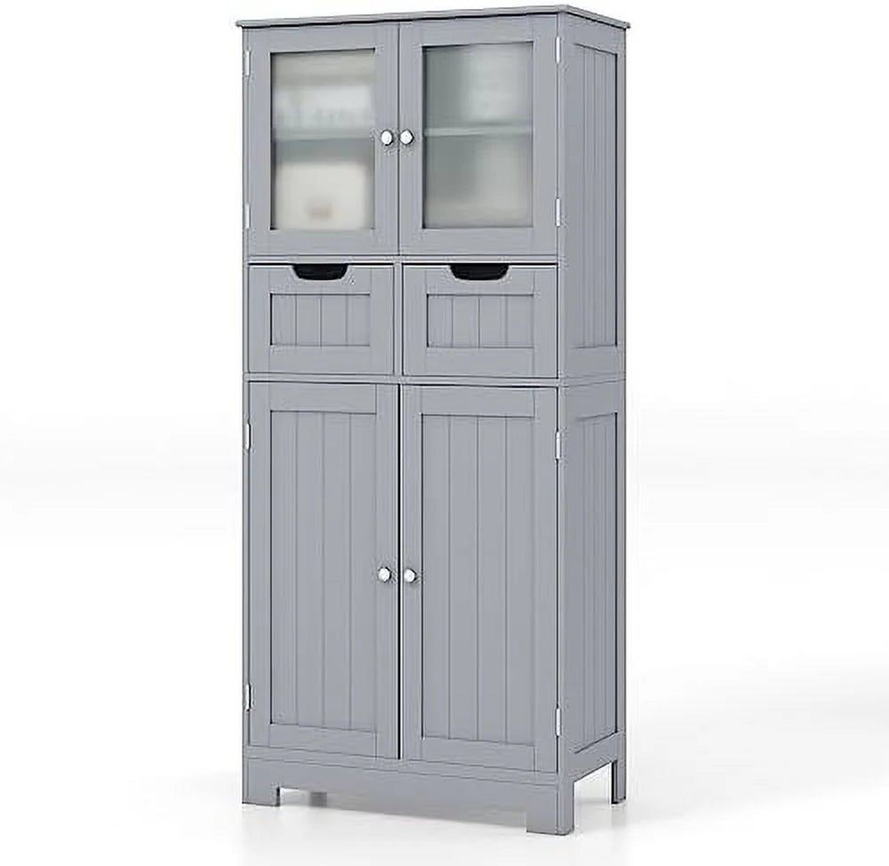 Bathroom Floor Cabinet with Glass Doors W933018