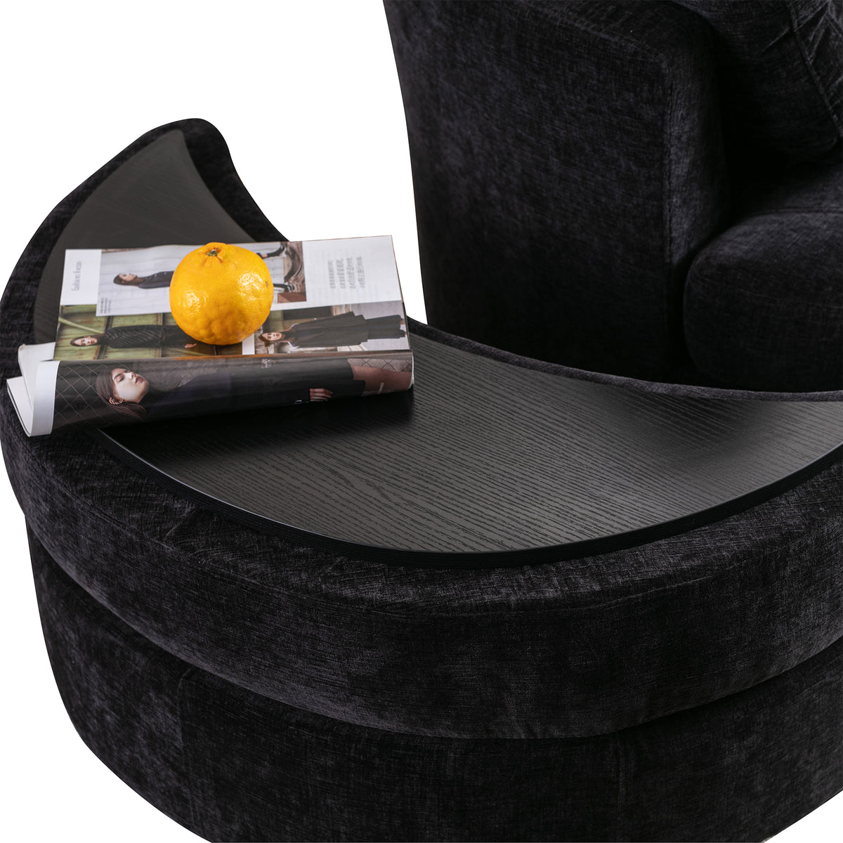 Black Combo Swivel Accent Barrel Chair with Chenille Upholstered Storage Bench Ottoman F497961