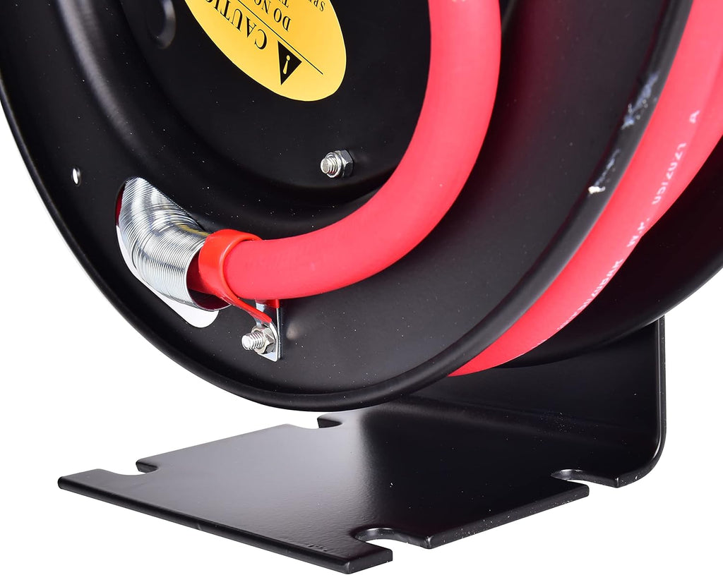 Heavy-Duty Steel Air Hose Reel with 3/8' x 25ft Retractable Rubber Hose, Black Pack of 2 F868