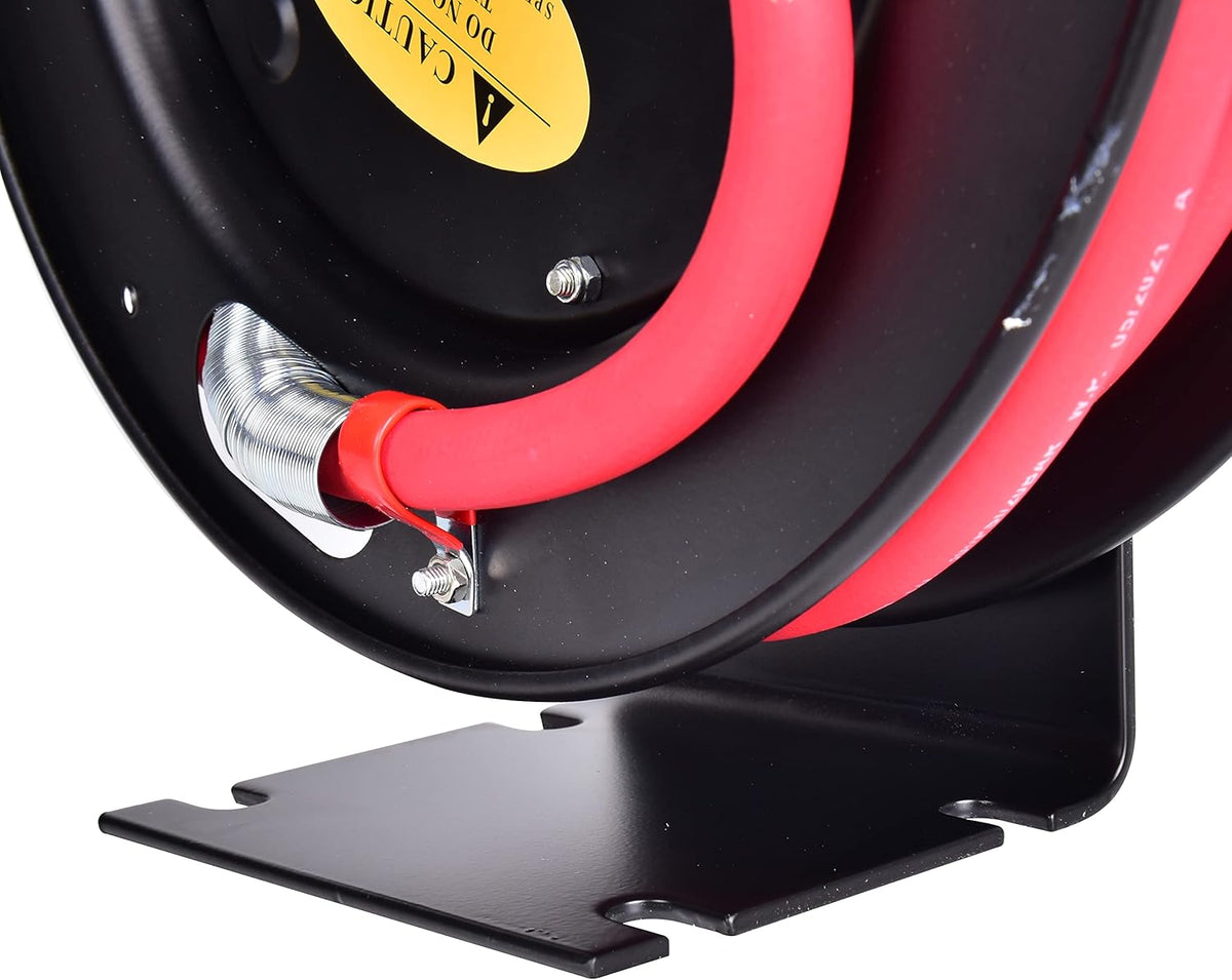 Heavy-Duty Steel Air Hose Reel with 3/8' x 25ft Retractable Rubber Hose, Black Pack of 2 F868