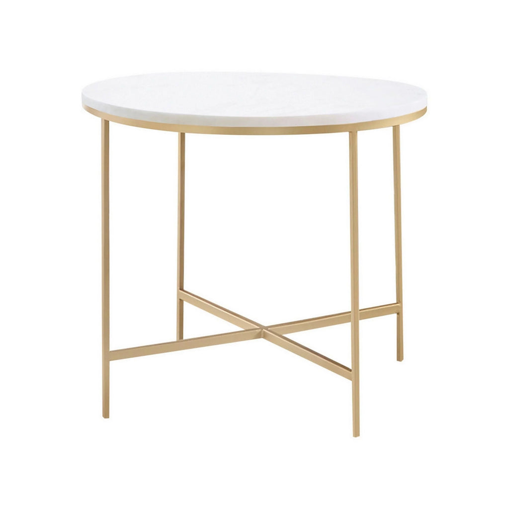 24 Inch Rounded Marble Side End Table E3638