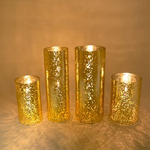 2 PCS Mercury Gold Glass Hurricane Candleholder J957755