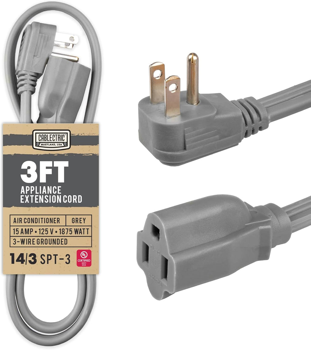 12 Foot Gray 14 Gauge 3 Prong Heavy Duty Appliance Extension Cord, Pack of 2 Z324