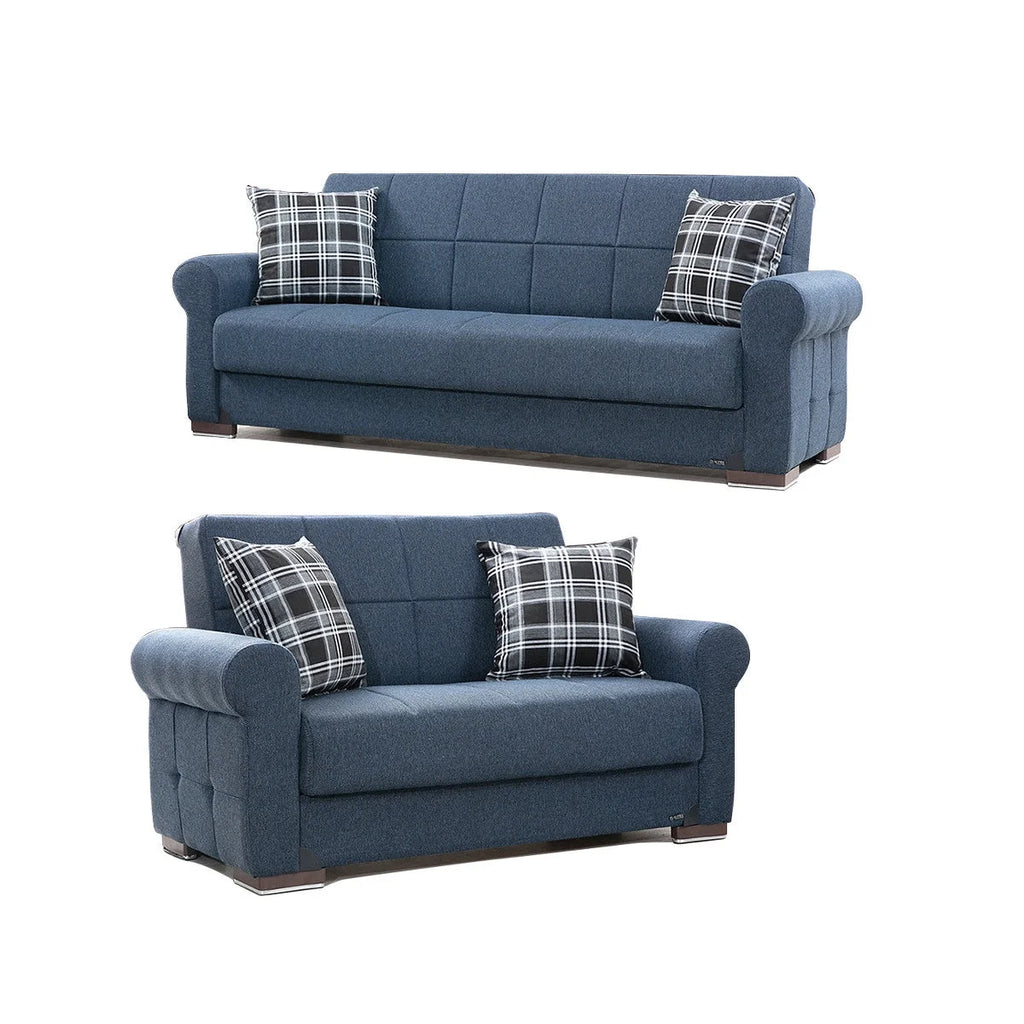 Navy Blue Fabric Loveseat V711941