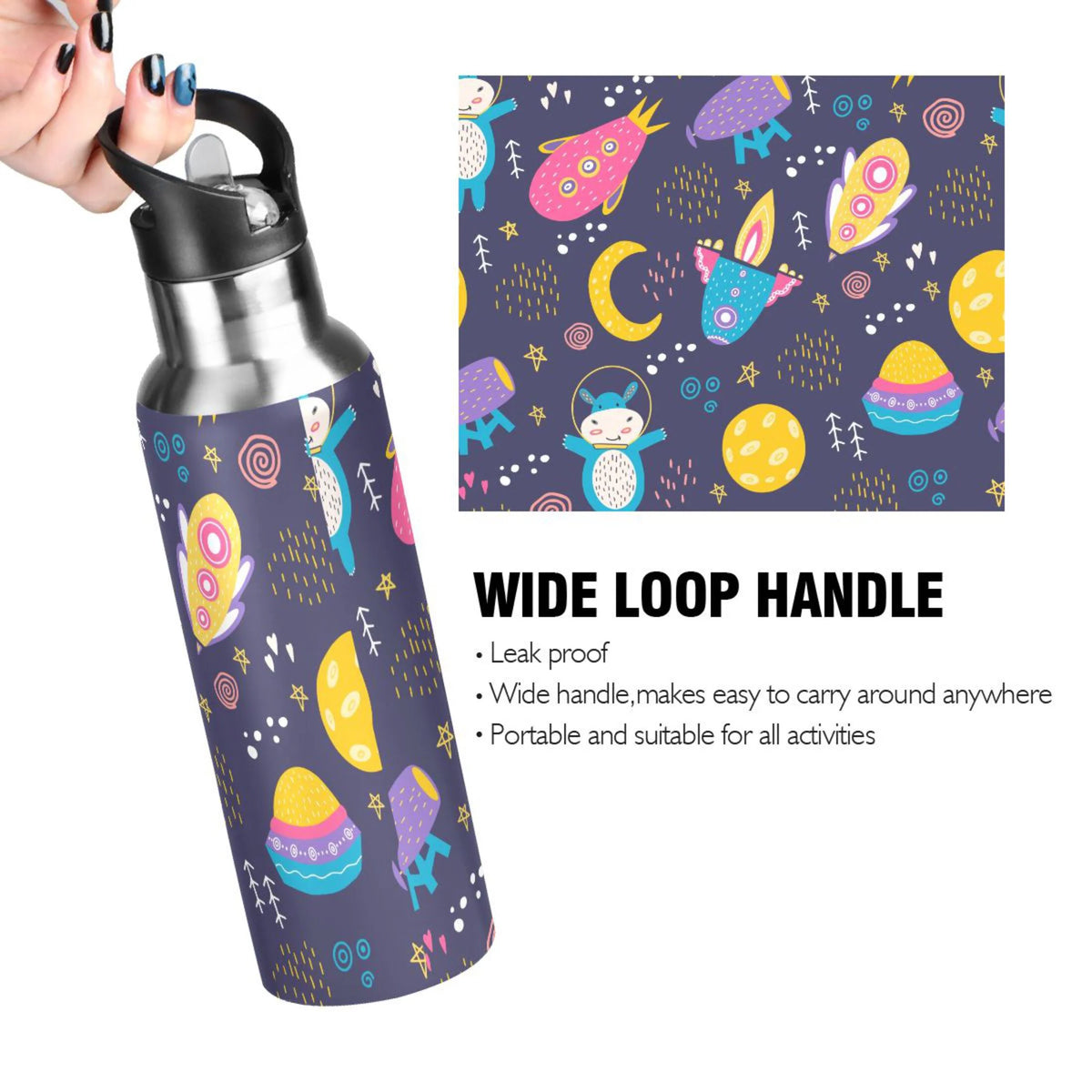Stainless Steel Insulated Thermos Vacuum Flask Water Bottle with Straw Lid T3368