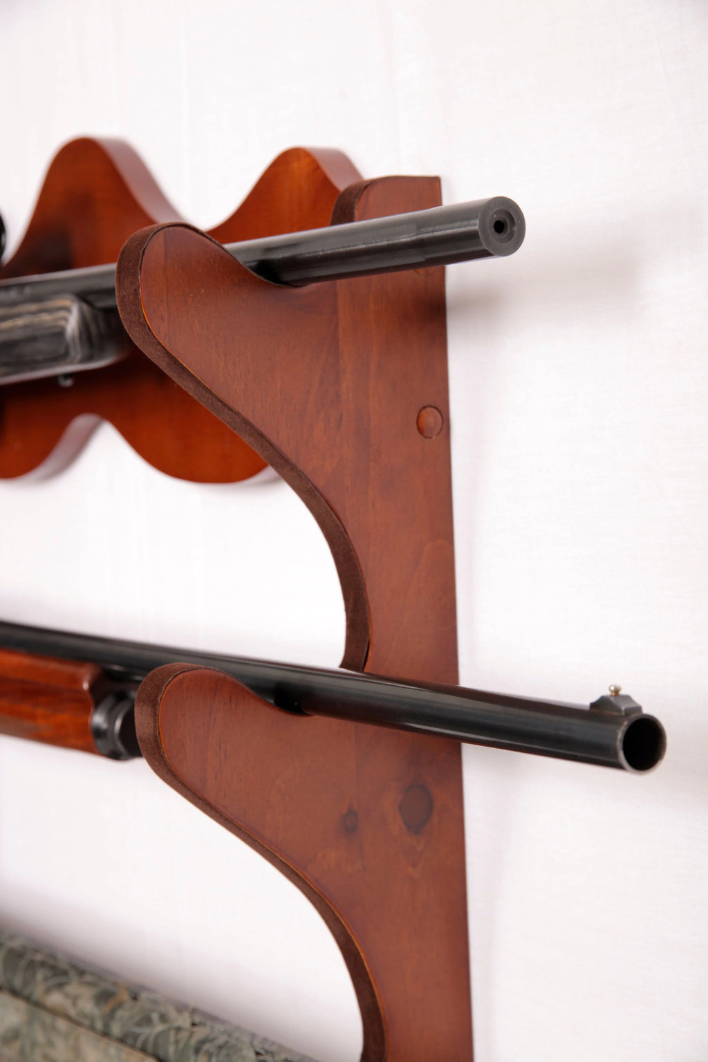 Solid Brown Pine 4 Gun Wall Rack with Locking Compartment M30595
