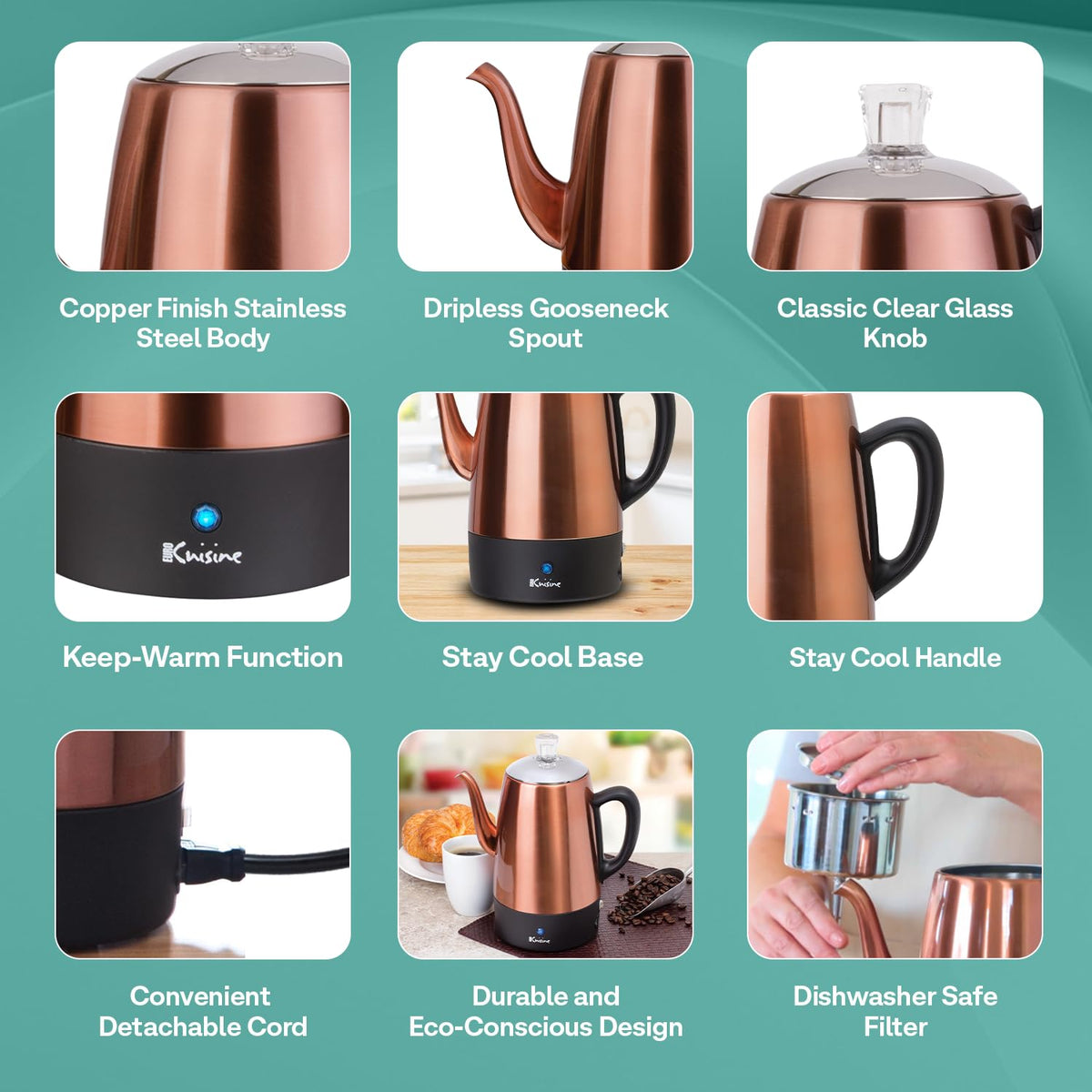 8 Cup Stainless Steel Electric Coffee Percolator V390180