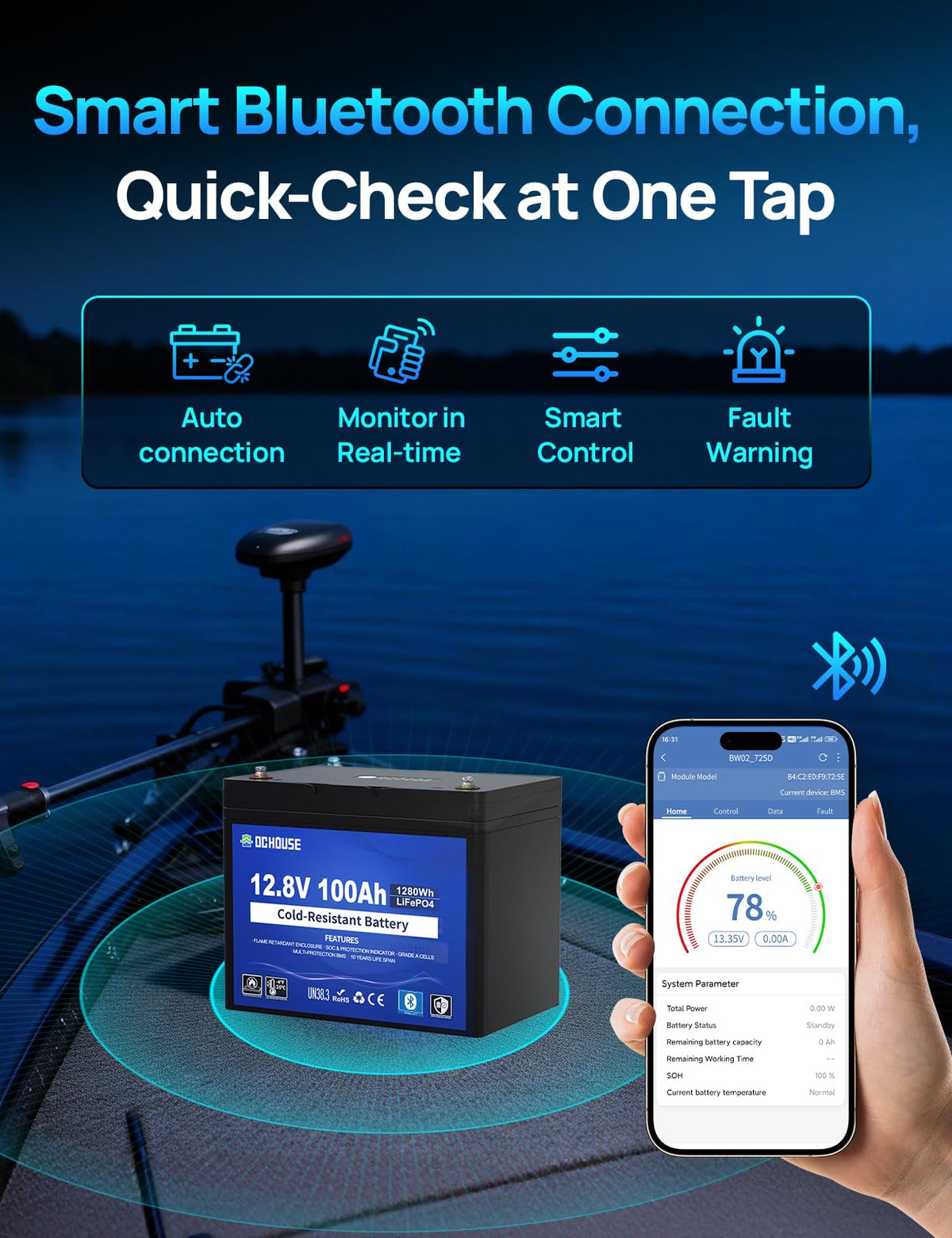 12V 100AH Cold-Resistant Lithium Trolling Motor Battery I62976