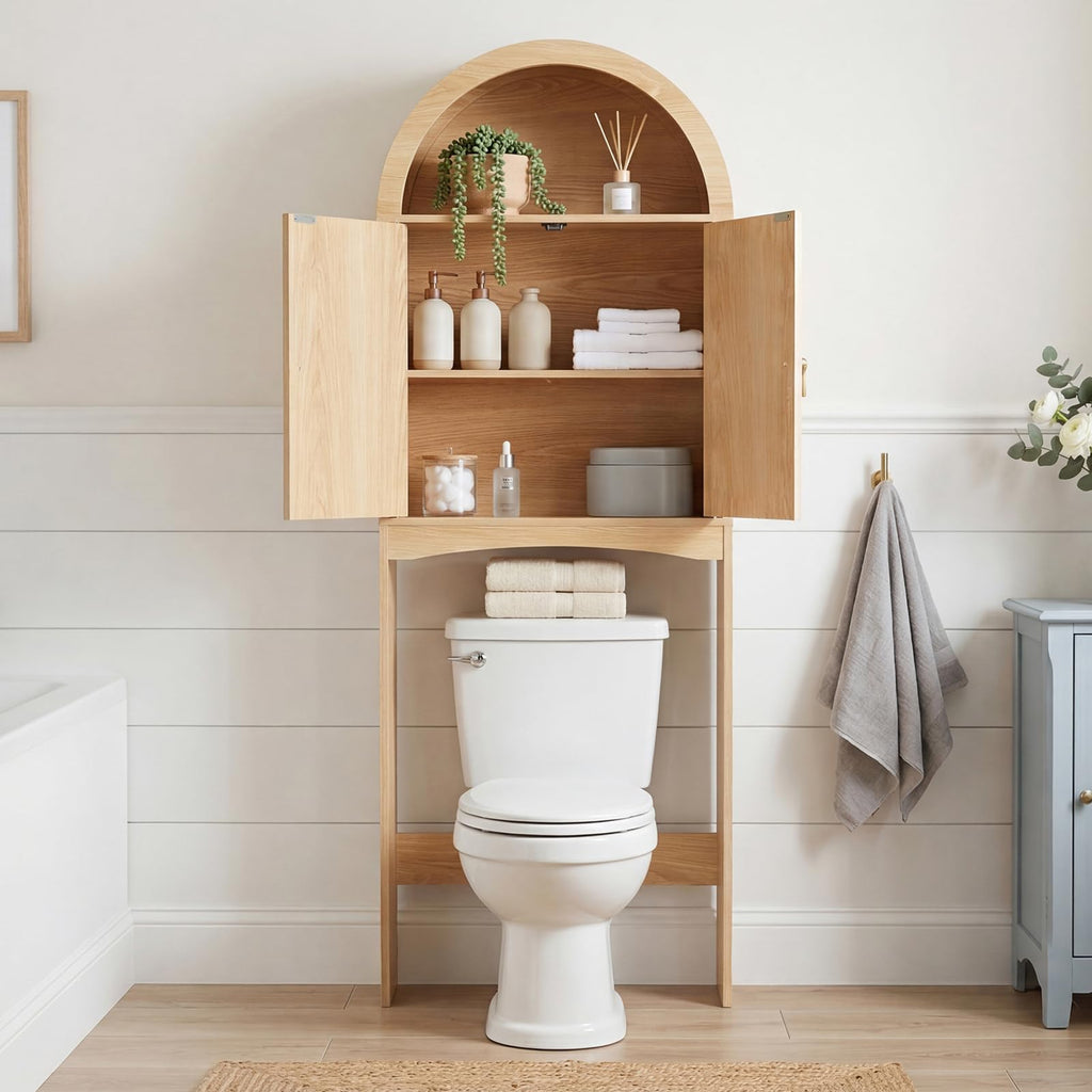 Arched Rattan Over the Toilet Storage Cabinet with Doors U824