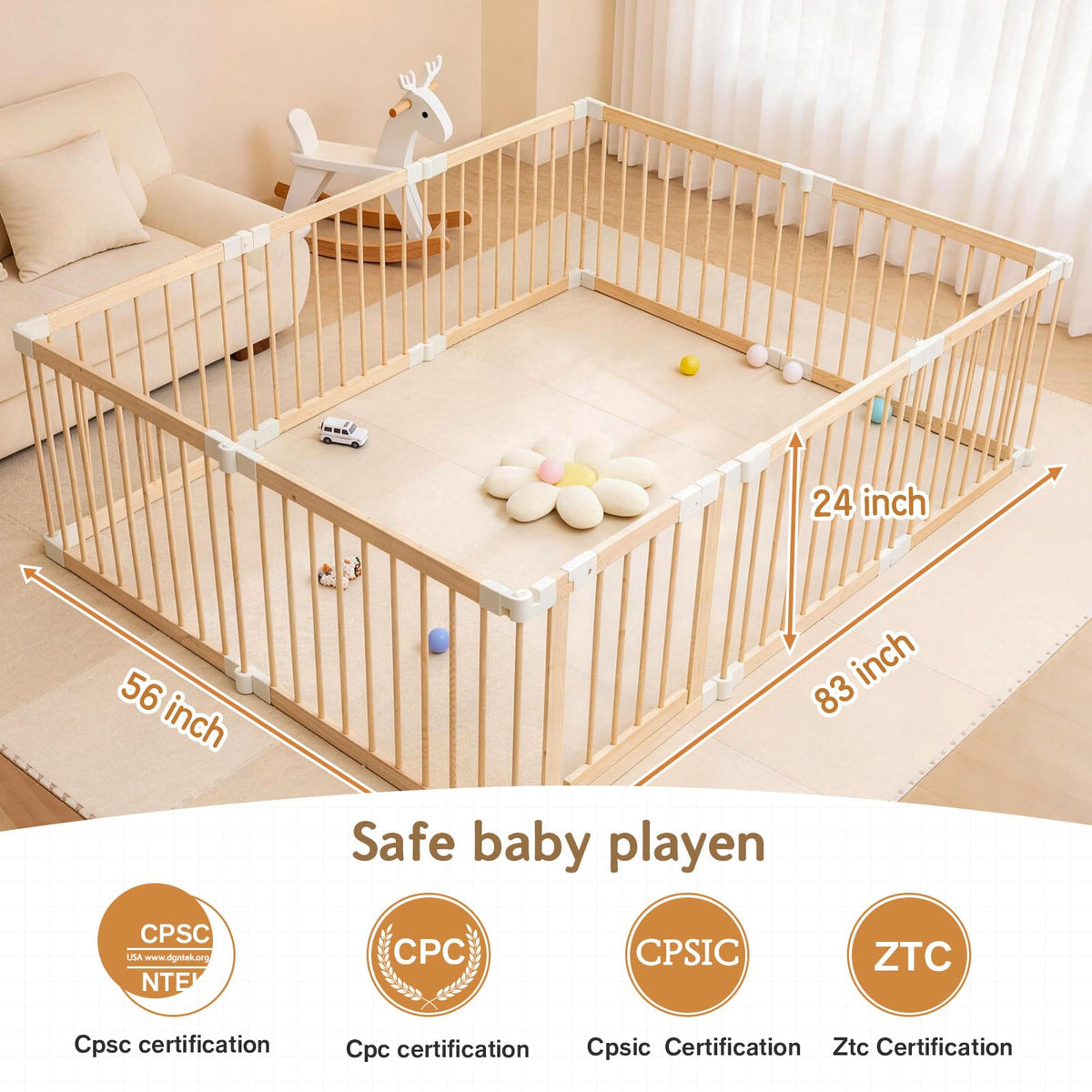 Foldable Wooden Playpen with Gate M8405