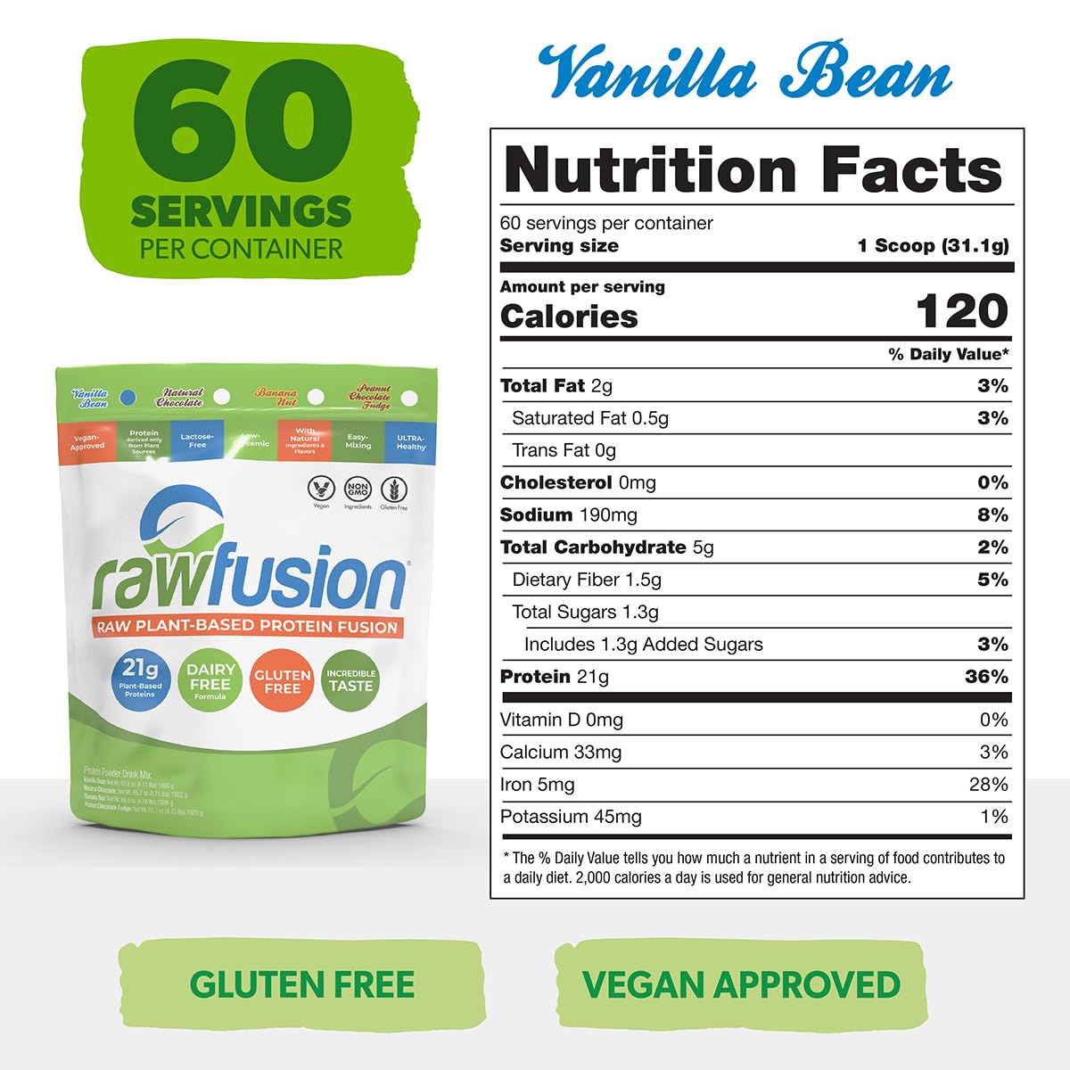 Vegan Protein Powder Vanilla Bean 60 Servings W147