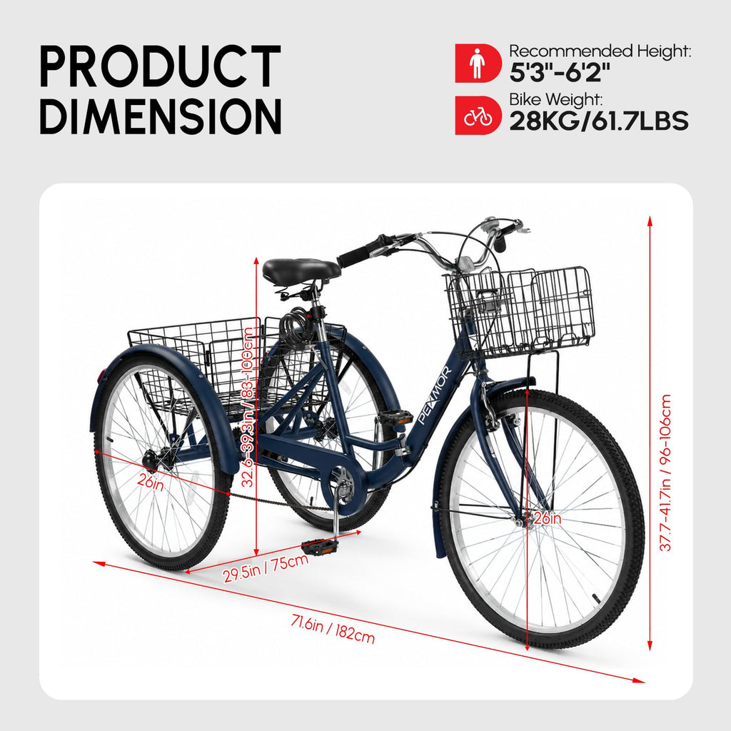 24/26 Inch 7 Speed Adult Tricycle with Folding Basket E6622