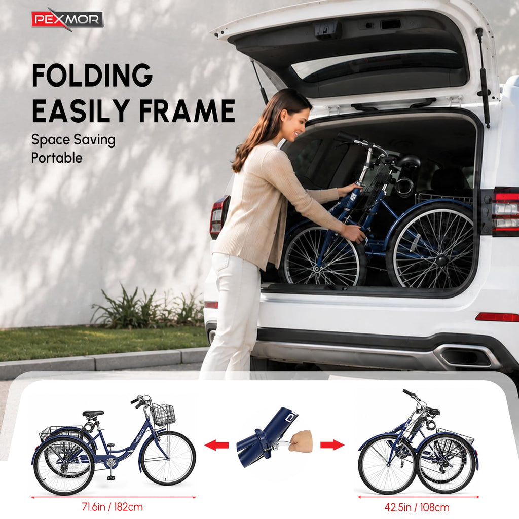 24/26 Inch 7 Speed Adult Tricycle with Folding Basket E6622