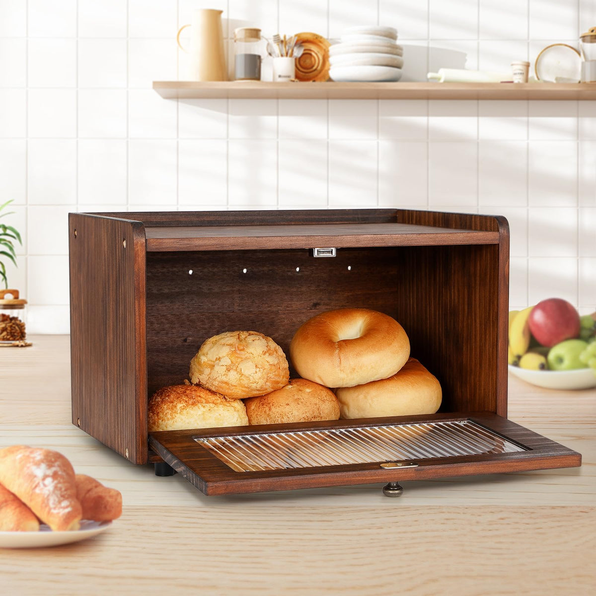 Wooden Bread Box with Acrylic Window Q569