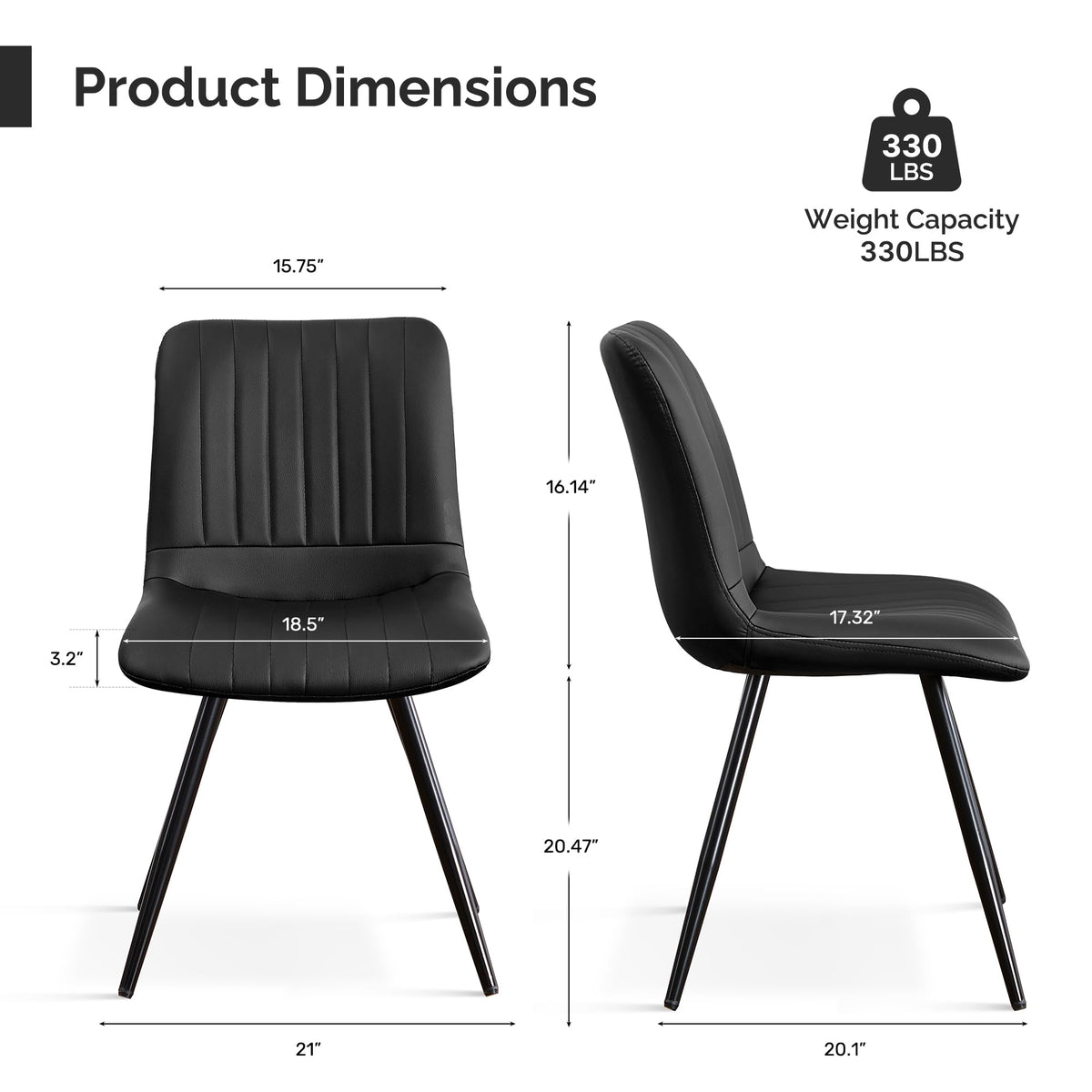 Black Dining Chairs Set of 4 PU Leather Metal Legs T221760