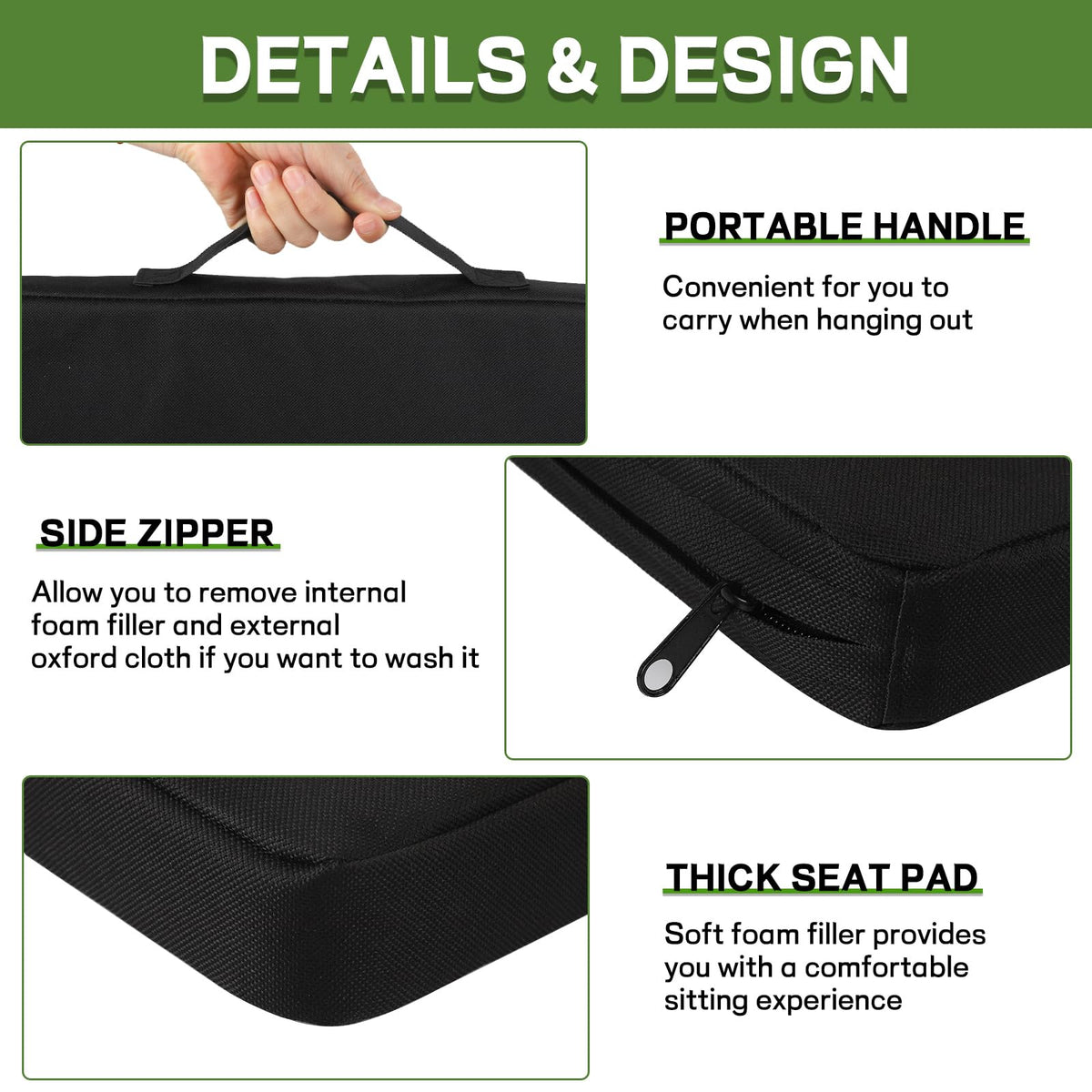 Black 2 Pack Waterproof Oxford Stadium Seat Cushions U820801