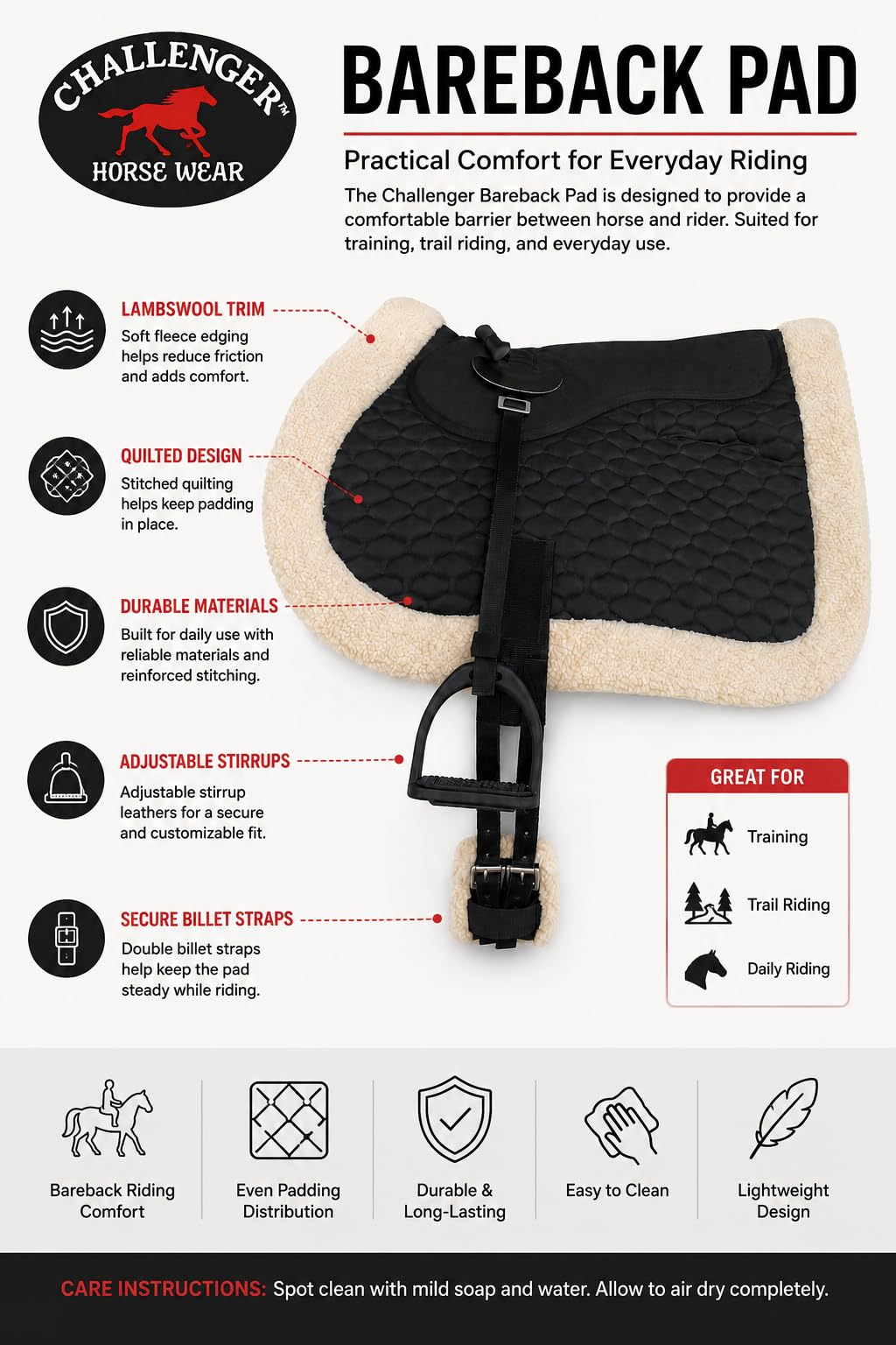 Black Quilted Bareback Pad B77357