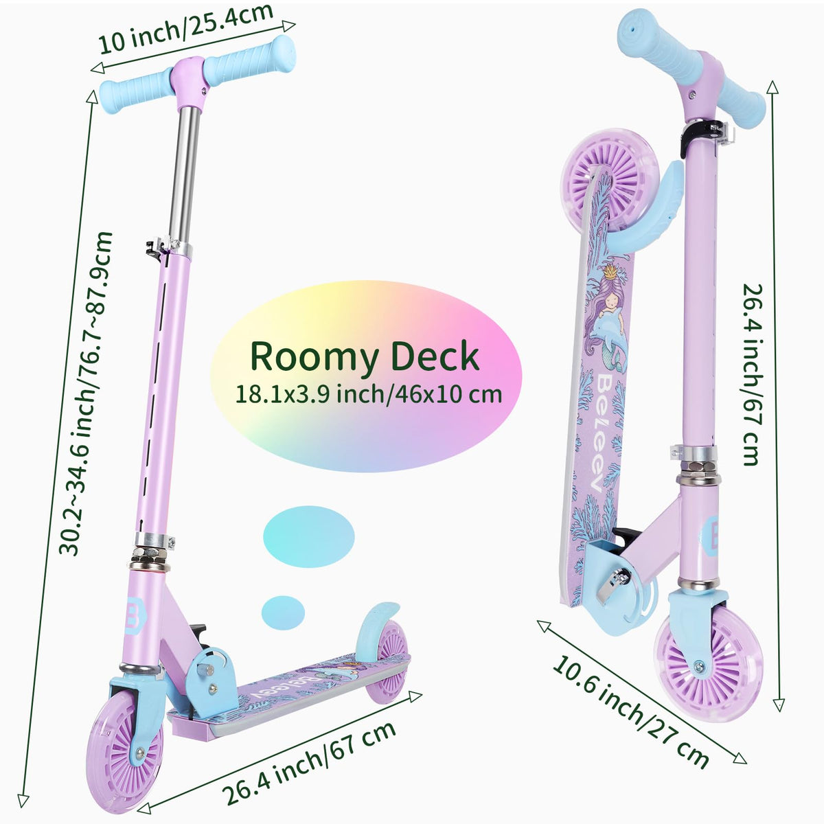 2 Wheel Folding Lightweight Kick Scooter with Light-Up Wheels I820