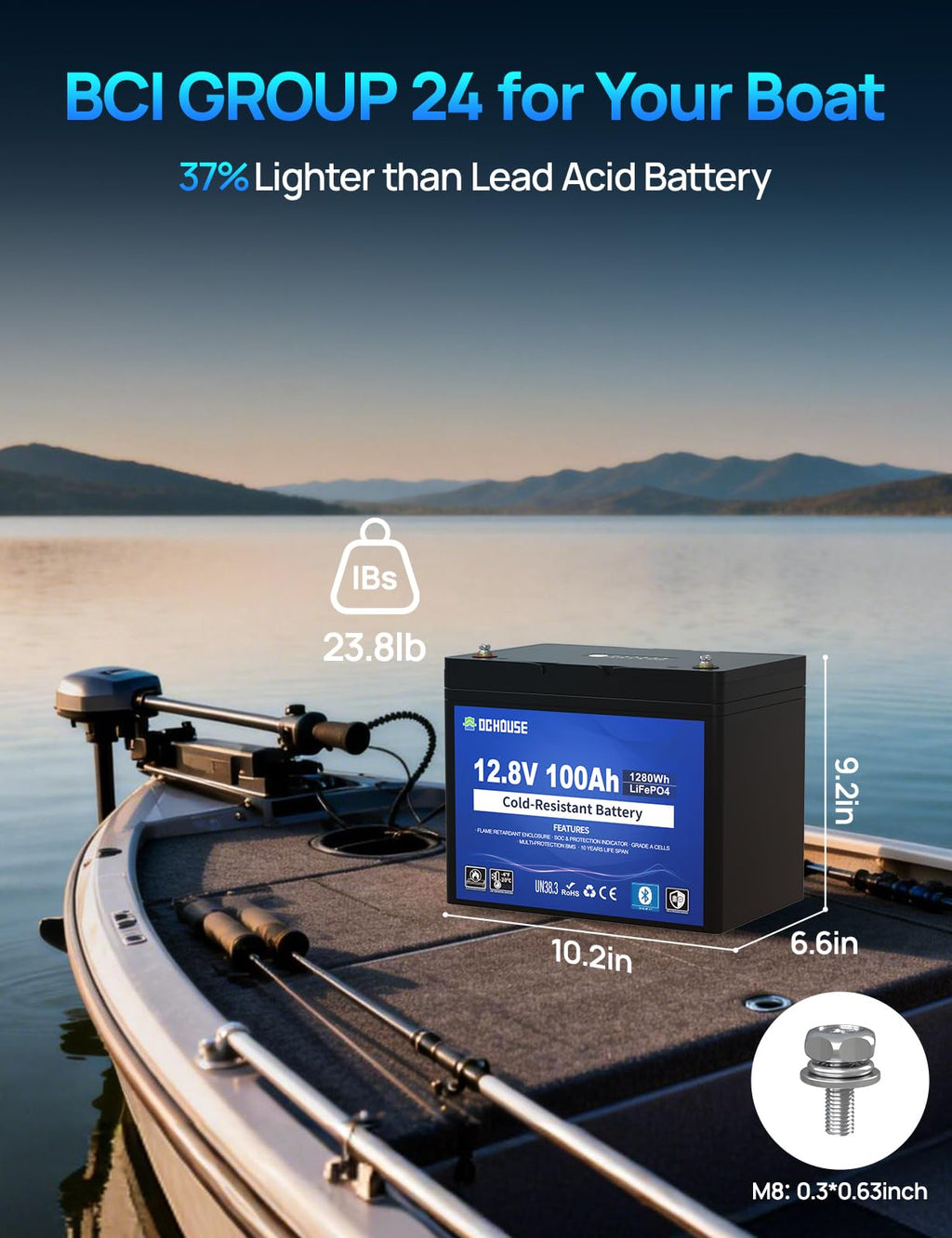 12V 100AH Cold-Resistant Lithium Trolling Motor Battery I62976