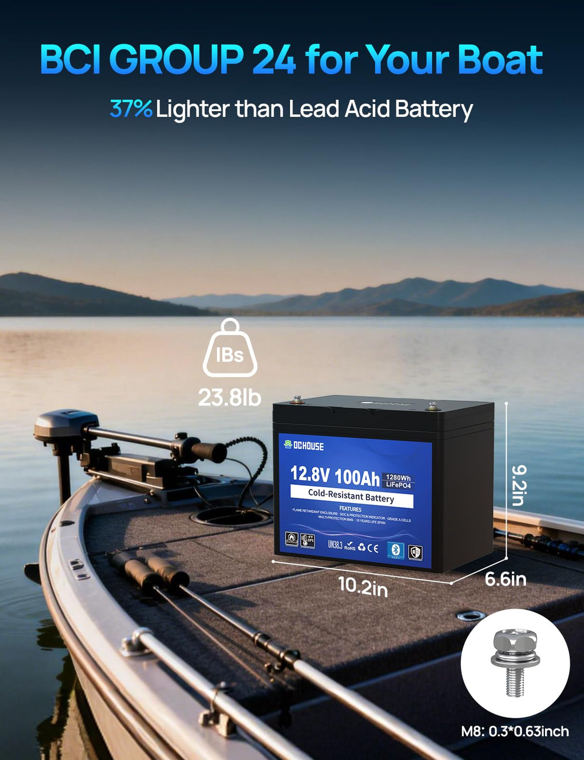 12V 100AH Cold-Resistant Lithium Trolling Motor Battery I62976