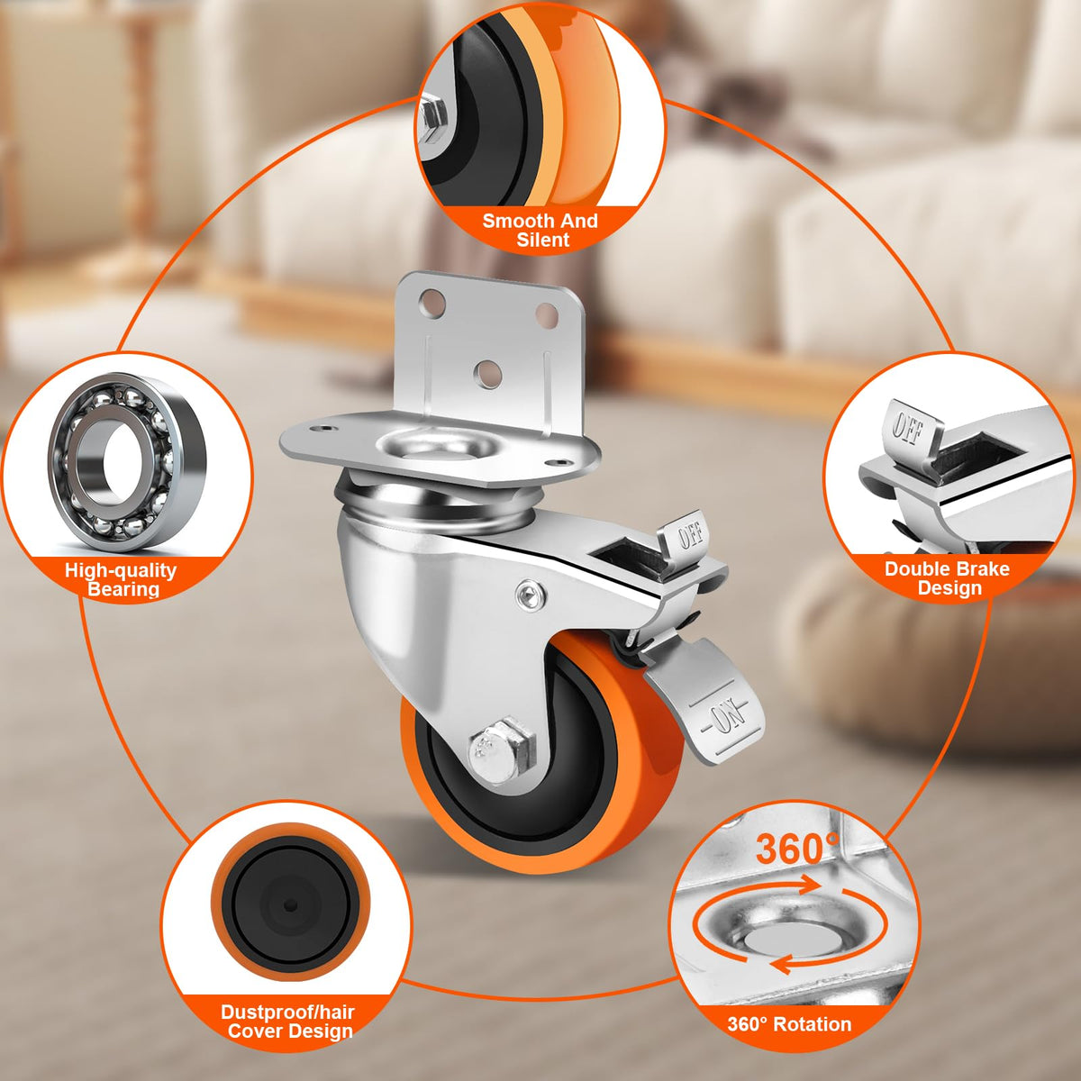 3 Inch Side Mount Casters Set of 4 with Brakes T5685