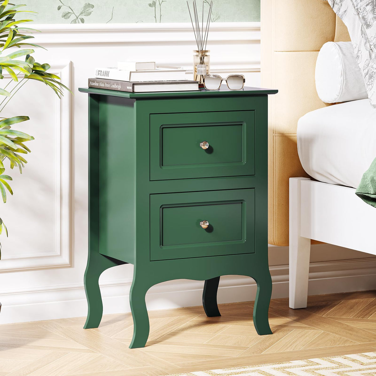 Green Nightstand Set of 2 Wood P92592