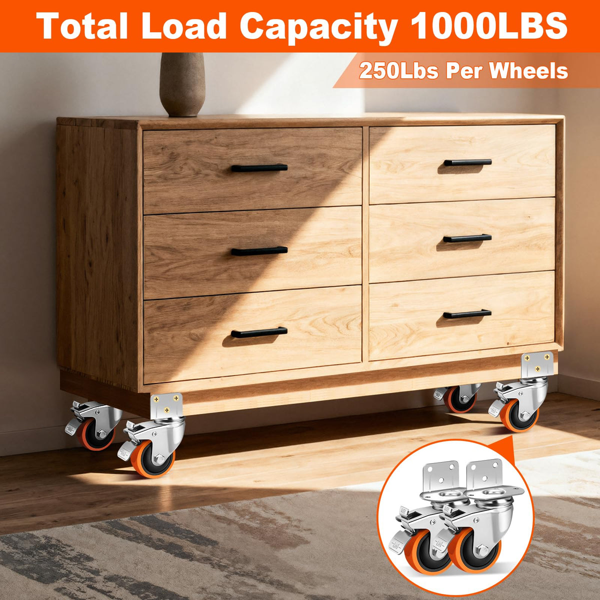 3 Inch Side Mount Casters Set of 4 with Brakes T5685