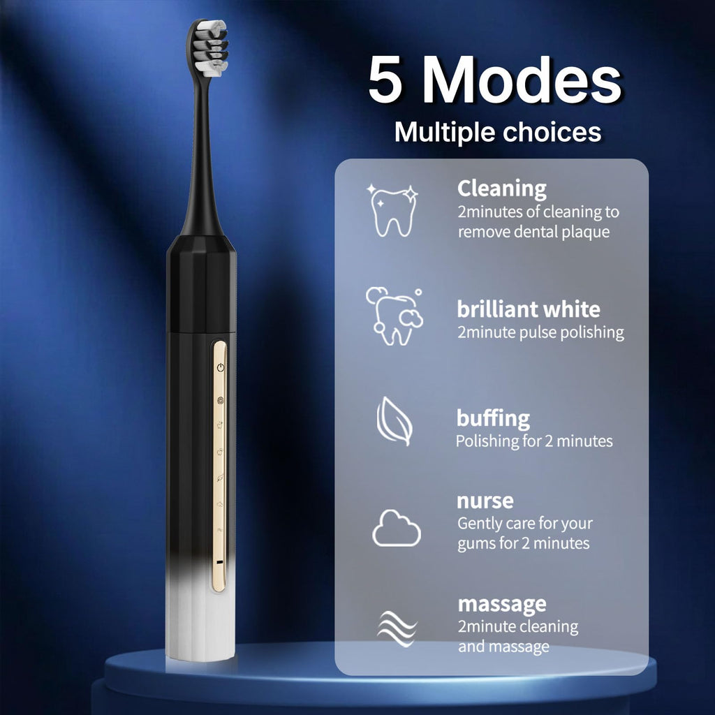 Black White Electric Toothbrush with 10 Brush Heads D78664