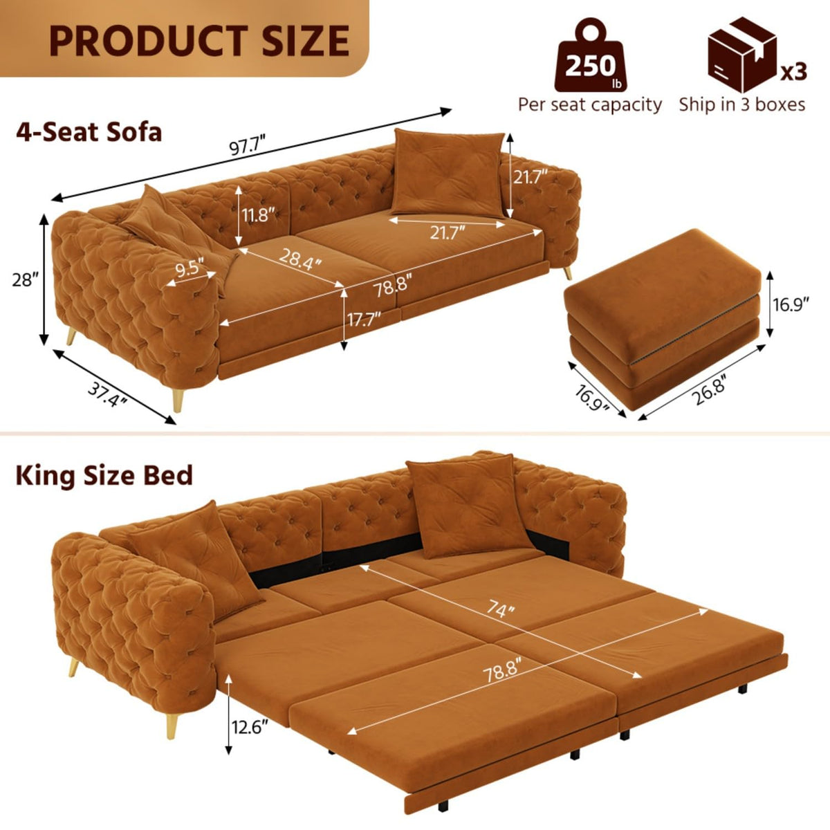 Convertible Sleeper Sofa with Ottoman T187