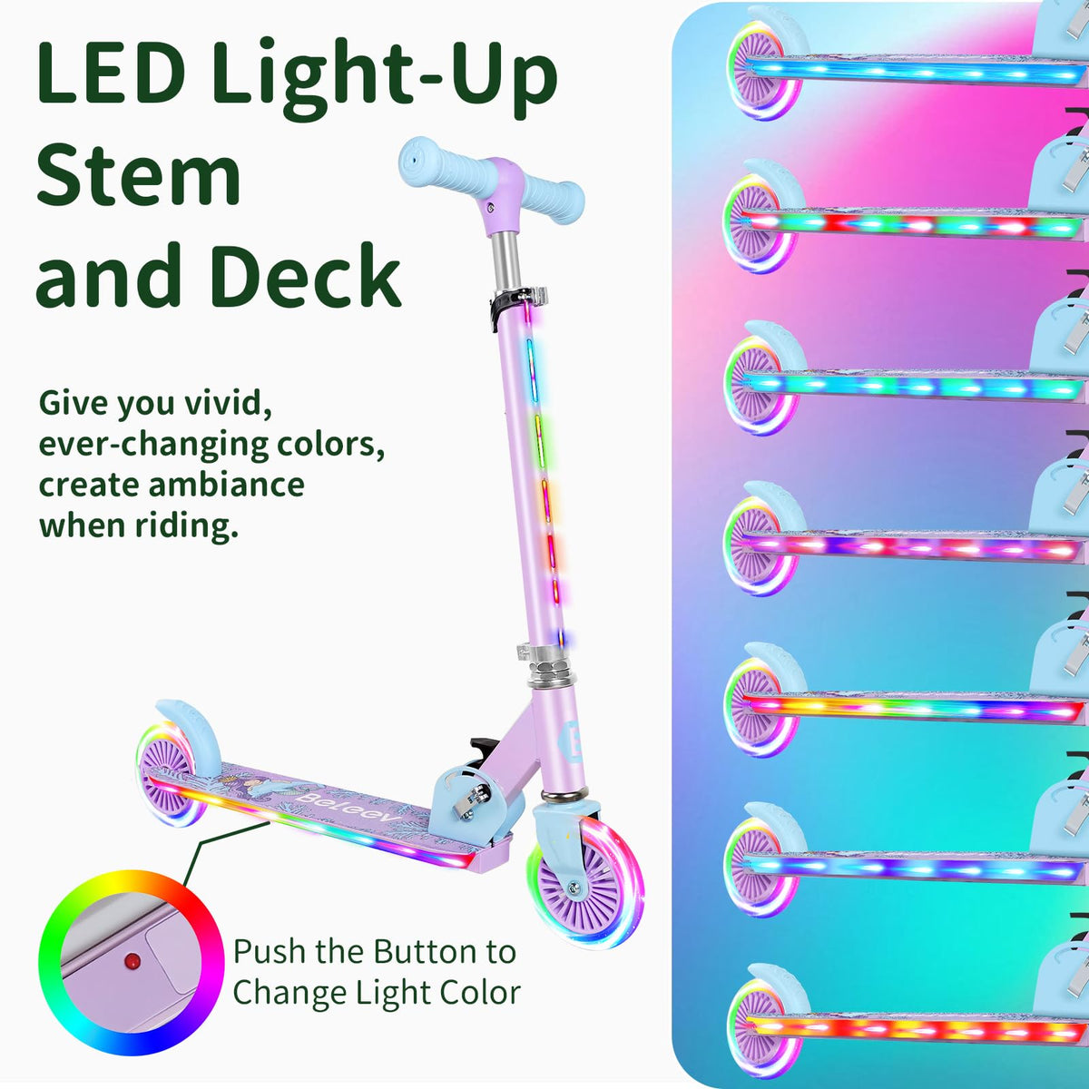 2 Wheel Folding Lightweight Kick Scooter with Light-Up Wheels I820