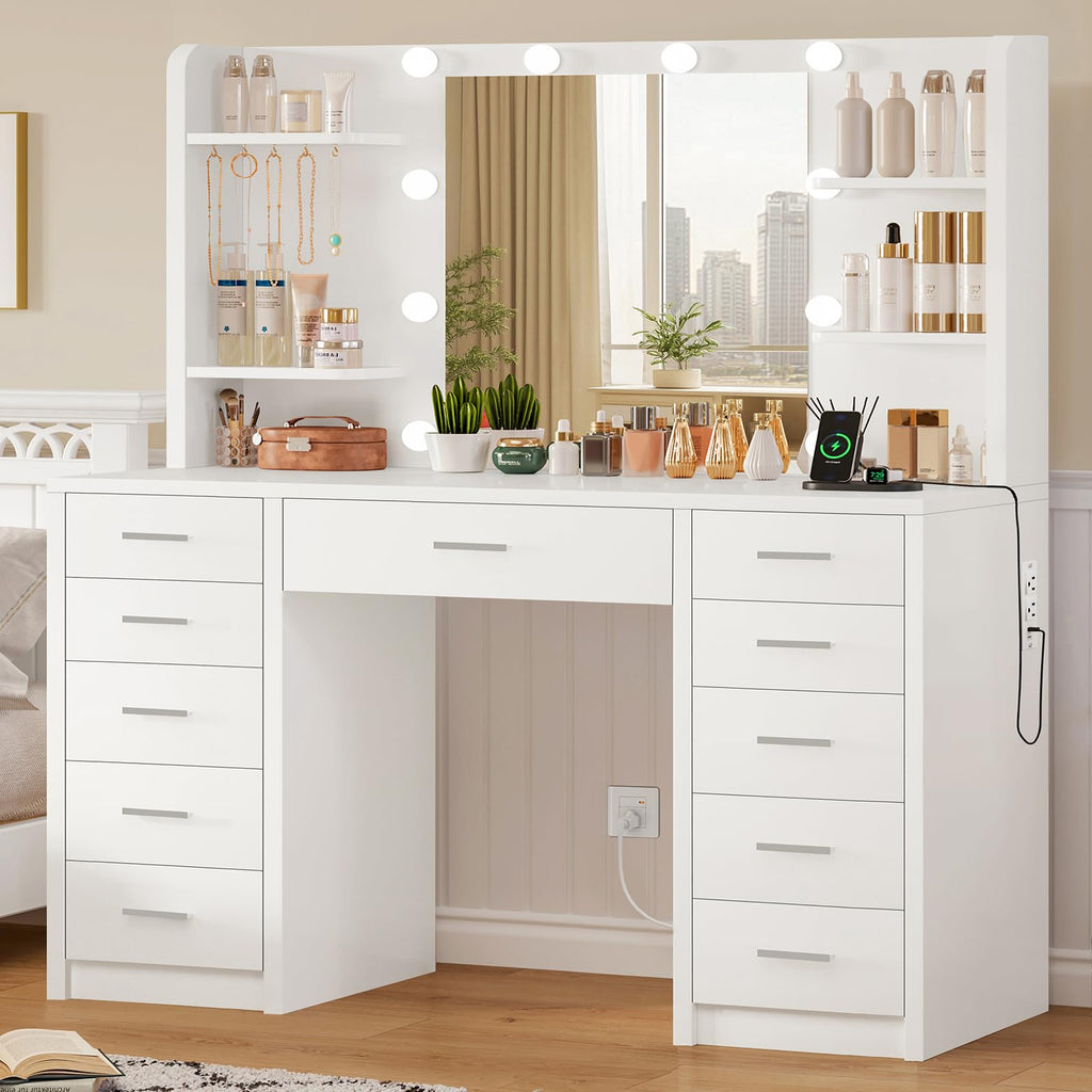 White Vanity Desk with Mirror and Lights N1341