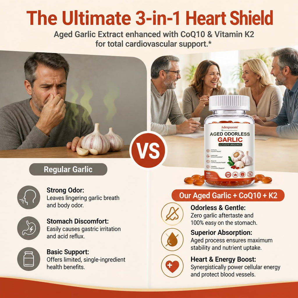 Aged Garlic Extract 1200 mg Softgels with CoQ10 Ubiquinol & Vitamin K2 180 Counts D739