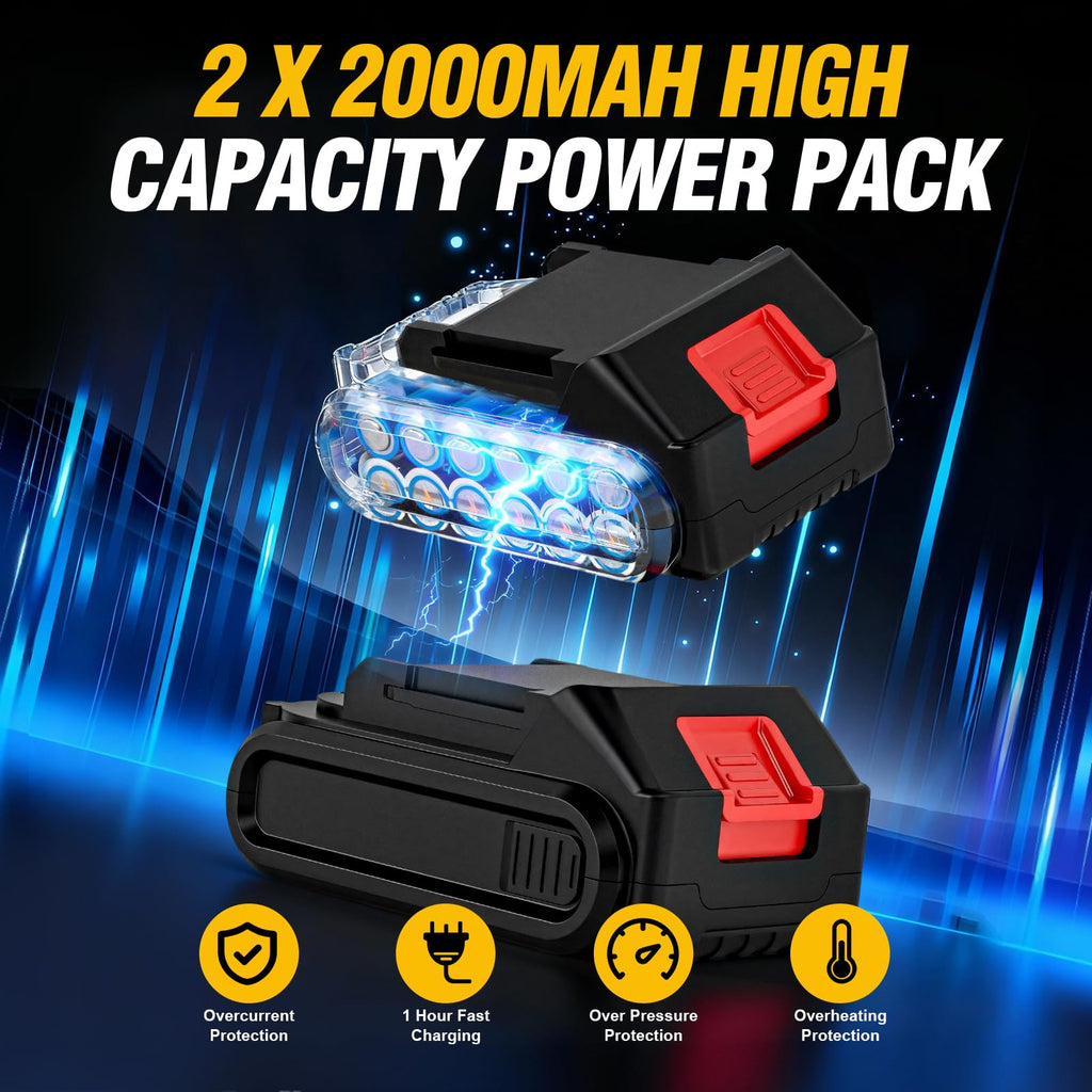 21V Brushless Cordless Drill with 2.0Ah Power Pack and Charger W9511