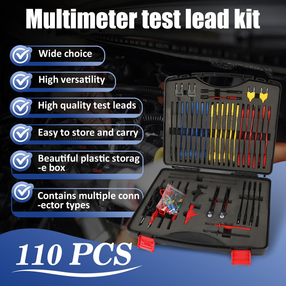 110 Pcs Automotive Circuit Test Lead Kit with Black Carrying Case S140