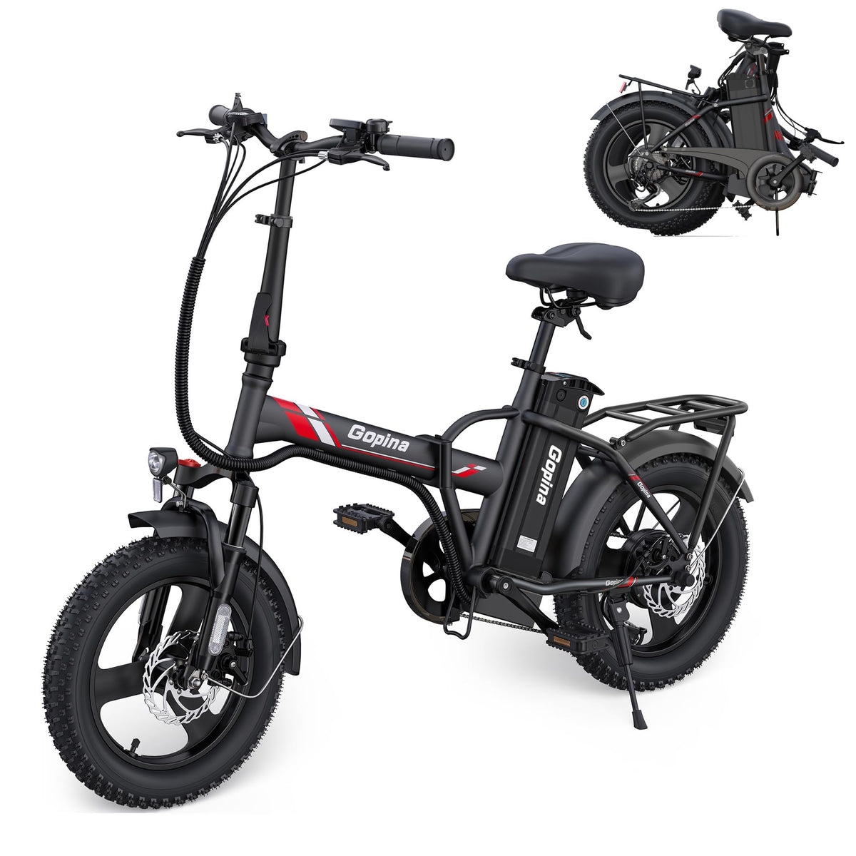 Peak 500W Step Over Electric Bicycle, 16" x 3.0 Fat Tire, 48V Removable Battery, 7 Speed P88844