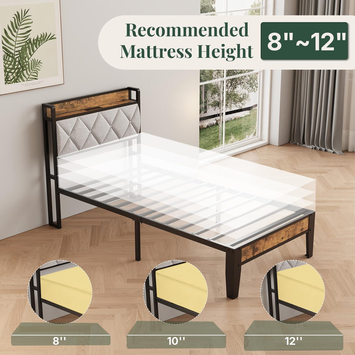 Twin Platform Bed Frame with USB Charging Ports L5688