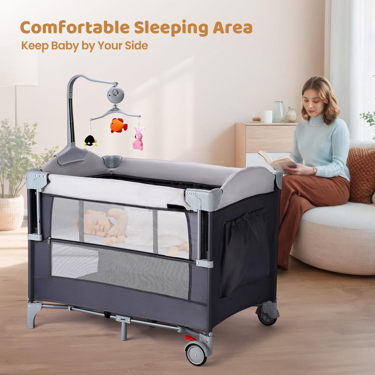 5-in-1 Portable Baby Bassinet with Changing Table and Carry Bag Z23171