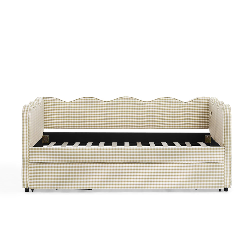 Twin Size Gingham Daybed with Trundle and USB Ports N804