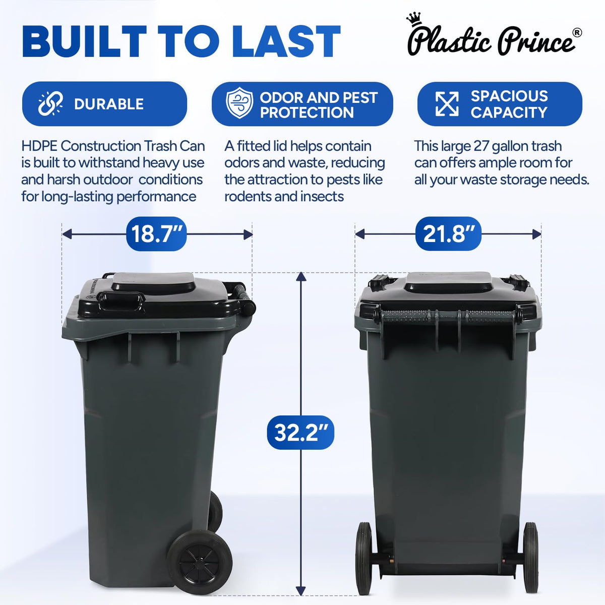 27 Gallon Wheeled Plastic Trash Can with Lid J113