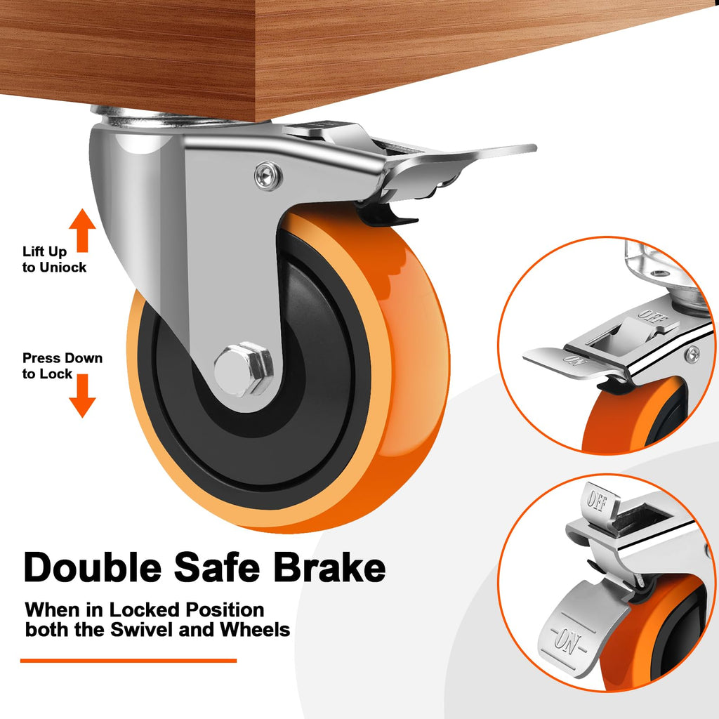 3 Inch Side Mount Casters Set of 4 with Brakes T5685