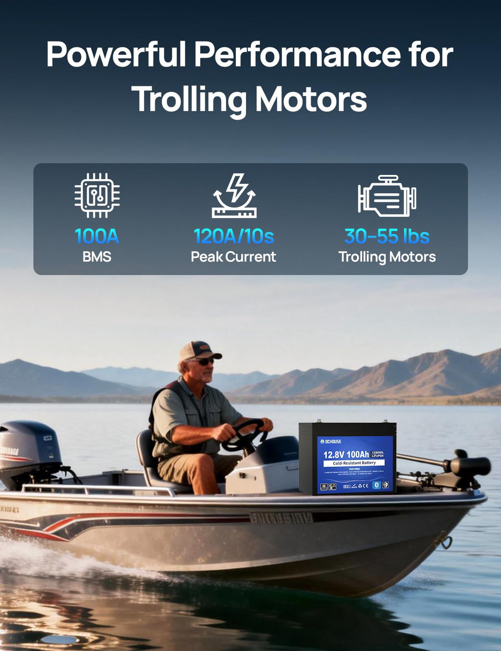 12V 100AH Cold-Resistant Lithium Trolling Motor Battery I62976
