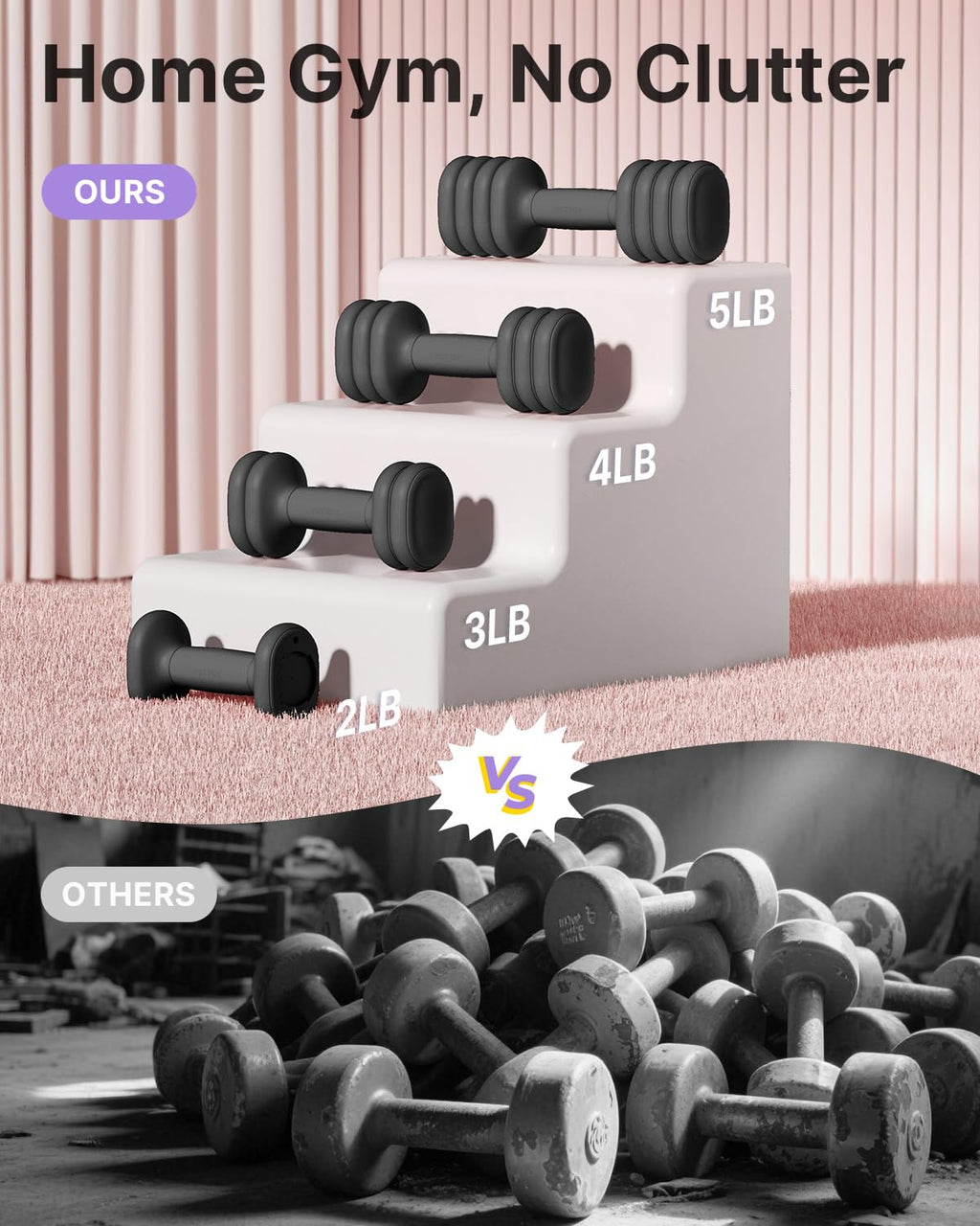 Adjustable Dumbbell Set of 2, 4-in-1 Free Weights with Soft Grip and Base S206