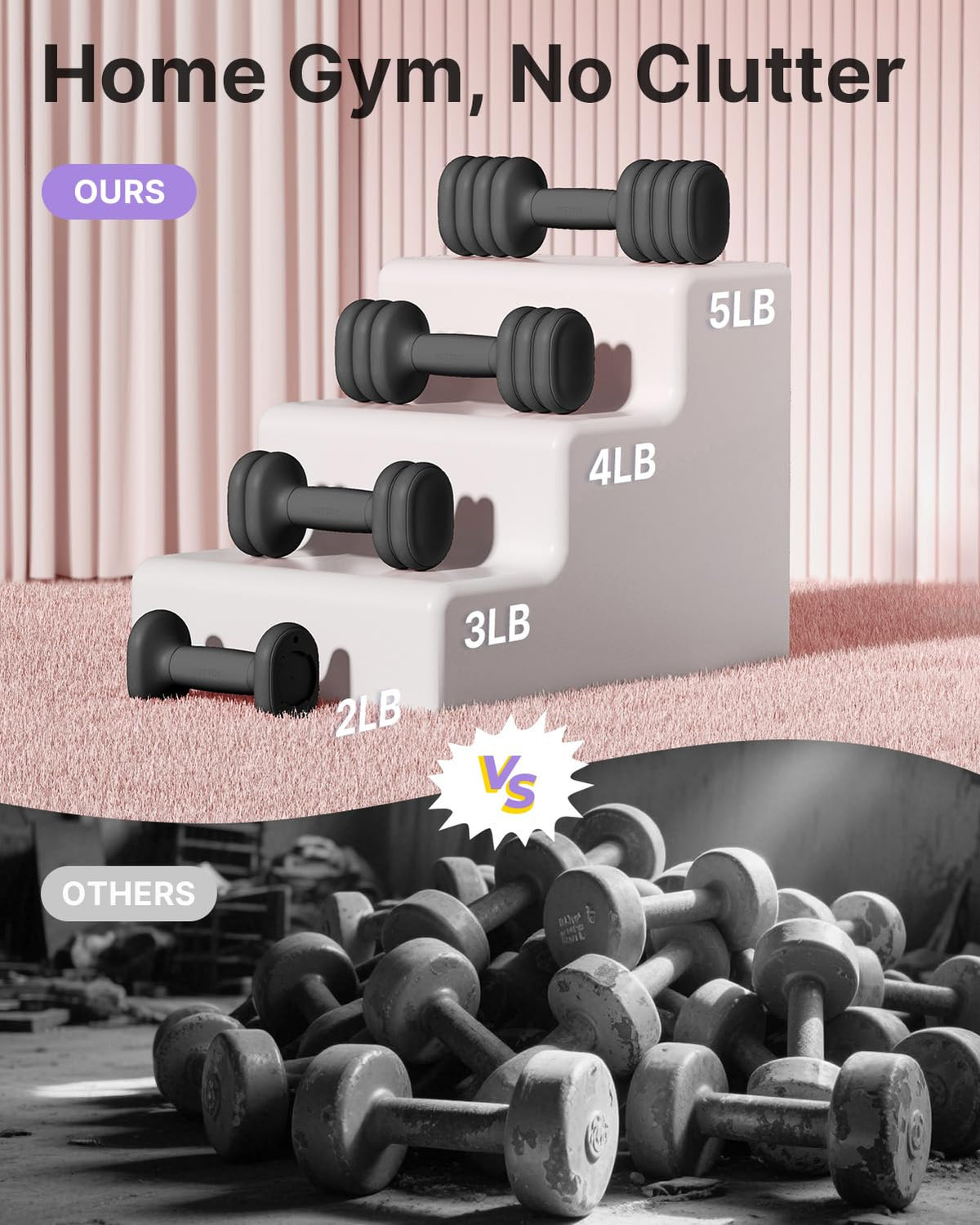 Adjustable Dumbbell Set of 2, 4-in-1 Free Weights with Soft Grip and Base S206