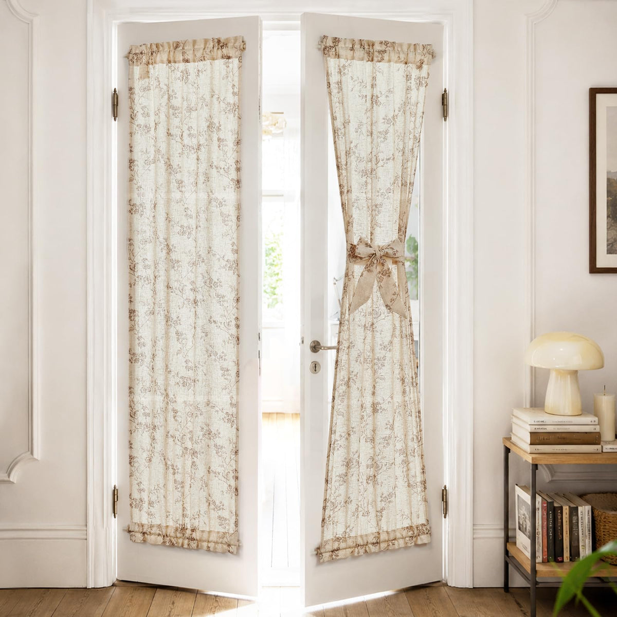 Taupe Linen Floral 72 Inch Rod Pocket Curtains 2 Panels D29799