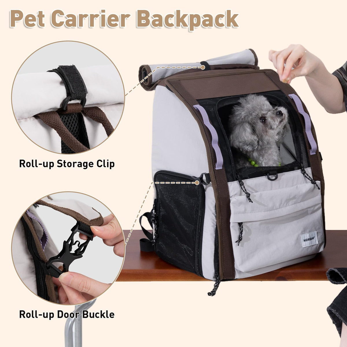 Light Grey Pet Carrier Backpack C443