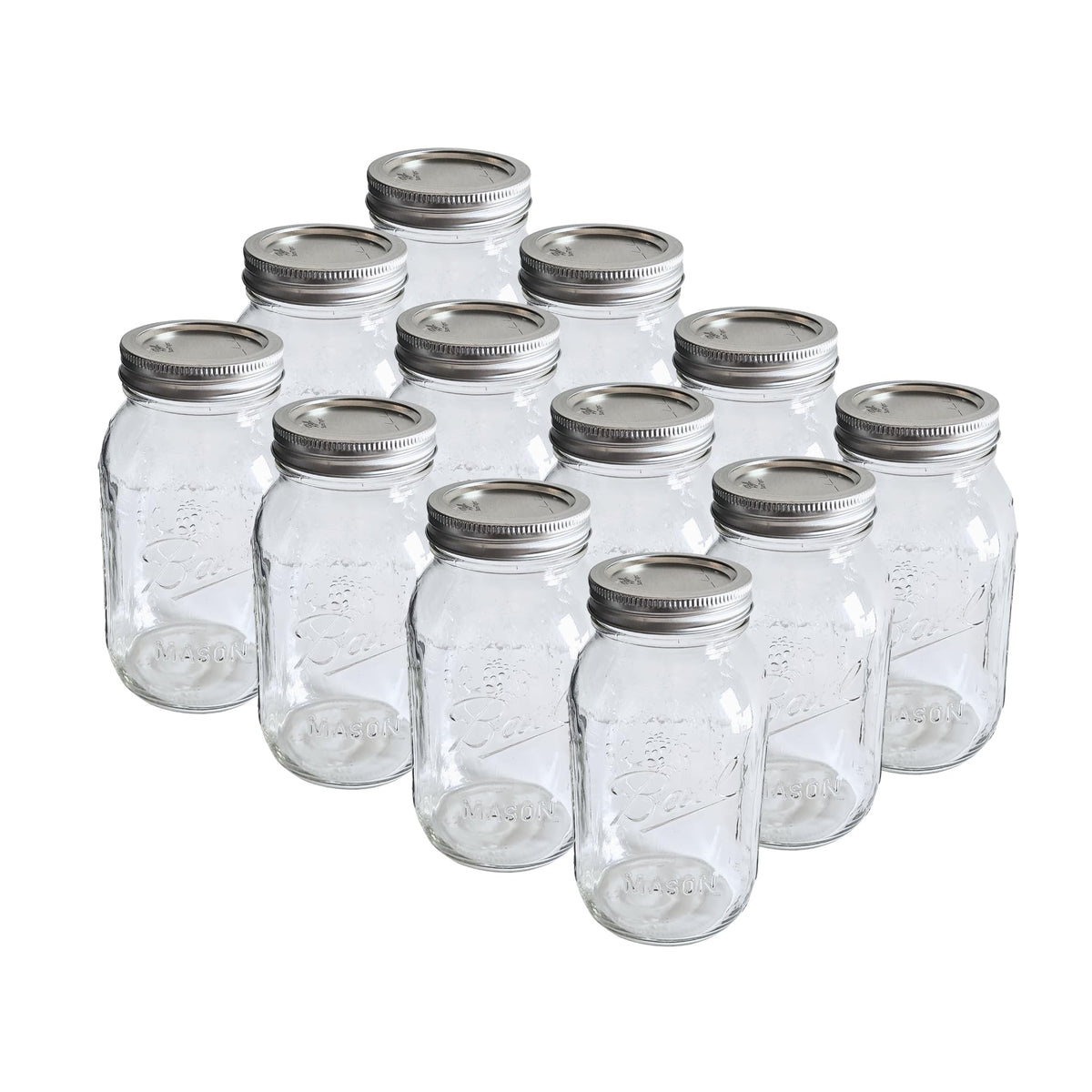 16oz Regular Mouth Glass Mason Jars with Lids & Bands, Set of 12 K1747